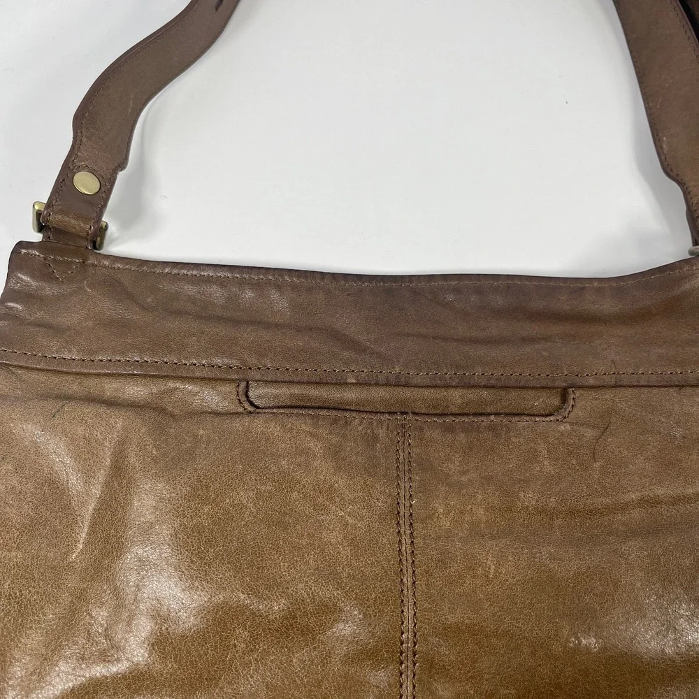 Hobo‎ Angler Crossbody Bag Brown Vintage Hide Leather Oversized Pockets Travel